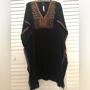 Embroidered Vintage Black Kaftan Maxi Dress